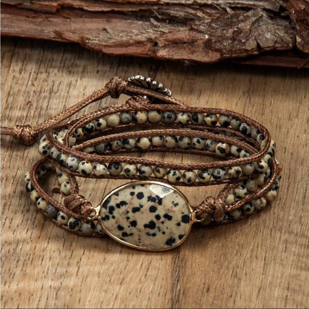 Boho natural gemstone wrap bracelet